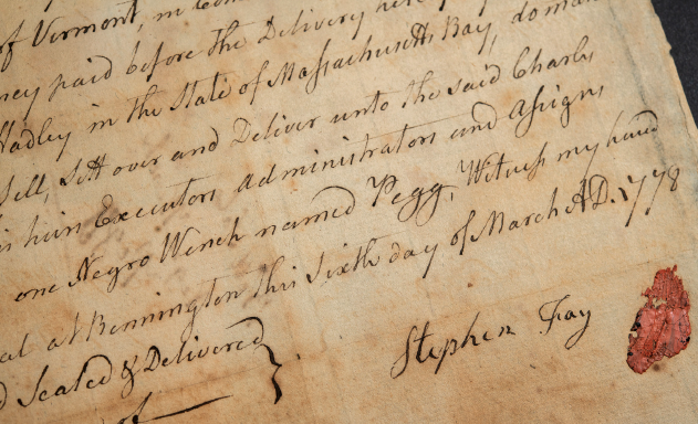 Receipt for purchase of an enslaved person, Pegg, by Charles Phelps, Jr., 1778.