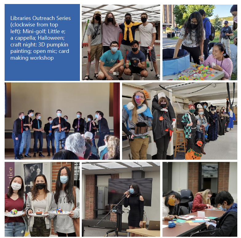 Collage of student outreach events in the library.